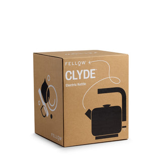 Fellow Clyde Electric Kettle (120V) (1500ml/50oz) retail box in brown with black kettle graphic
