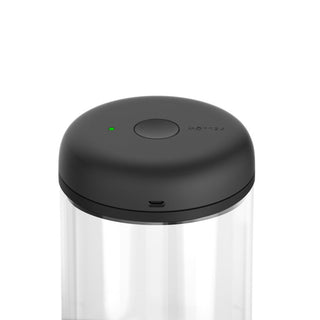 Fellow Electric Atmos Vacuum Canister - Clear Glass with matte black lid and USB-C charging port visible