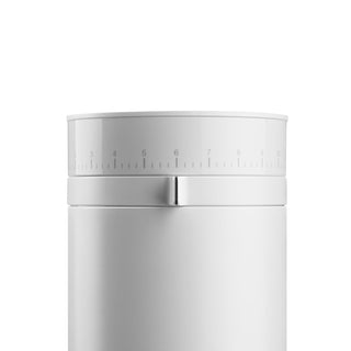 FELLOW Opus Conical Burr Grinder (120V) close-up of white adjustable grind size dial and sleek design