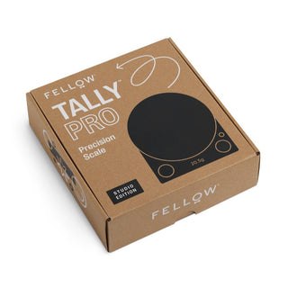 Fellow Tally Pro Precision Scale (Studio Edition) packaging box with branded minimalist design on brown cardboard