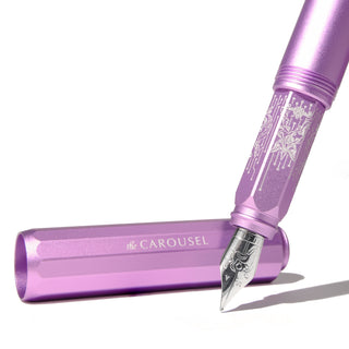 2024 Limited Edition Aluminum Carousel Fountain Pen Aurorealis in metallic lavender by Ferris Wheel Press with etched nib