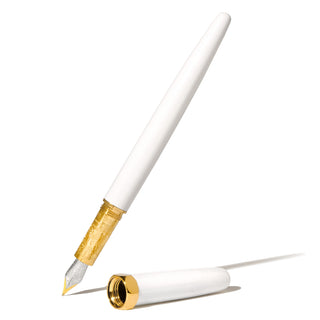 The Bijou Fountain Pen - Fabled Feather | Ferris Wheel Press with white lacquer and gold-plated grip details