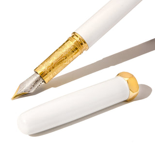 The Bijou Fountain Pen - Fabled Feather | Ferris Wheel Press with white lacquer and gold engraved grip