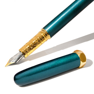 The Bijou Fountain Pen - Printmaker's Teal | Ferris Wheel Press with detailed gold nib and teal lacquer finish