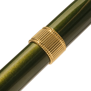 The Joule Fountain Pen - Juniper Moss | Ferris Wheel Press with textured gold brass band close-up