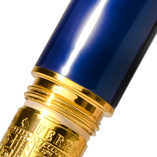 The Joule Fountain Pen - Luna Celeste | Ferris Wheel Press showing sapphire lacquer and gold engraved cap details