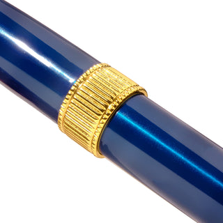 The Joule Fountain Pen - Luna Celeste | Ferris Wheel Press showing glossy sapphire lacquer and gold textured band detail