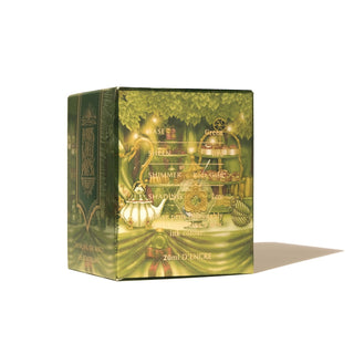 Packaging of Twinkling Tea Party Fountain Pen Inks - 20ml Bottled | Ferris Wheel Press with green and gold detailed forest-themed design