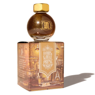 Workshop Wishes Fountain Pen Inks - 20ml Bottled | Ferris Wheel Press ink bottle with gold cap on decorated box by ferris wheel press