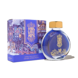 Astral Blue Odyssey | 38ml Ink | Ferris Wheel Press bottle with gold cap and decorative purple packaging