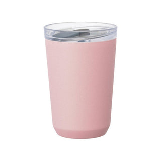 KINTO To Go Tumbler (with plug) 360ml pink stainless steel travel mug with clear lid close-up