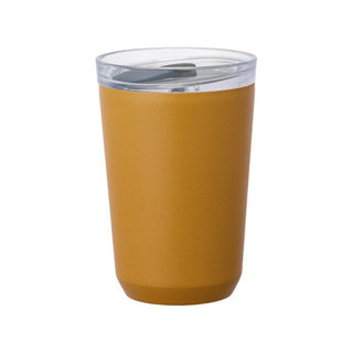 KINTO To Go Tumbler (with plug) 360ml in matte mustard yellow with clear lid and stainless steel body