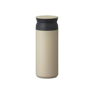 KINTO Travel Tumbler 500ml in beige with matte finish and black lid, sleek stainless steel design