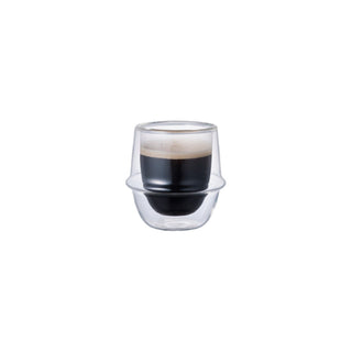 KINTO KRONOS Double Wall Espresso Cup 80ml filled with dark espresso showing heat-resistant glass design