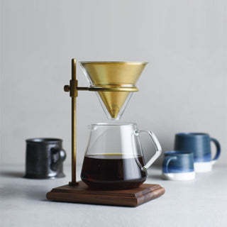 KINTO SLOW COFFEE STYLE SPECIALTY Replacement 4-Cup Glass Brewer with brass filter and wooden stand