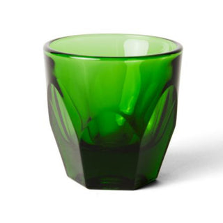 notNeutral VERO Cappuccino Glass 6oz in translucent green glass with faceted sides and rounded rim