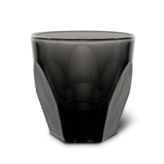 notNeutral VERO Cappuccino Glass 6oz in smoky black glass with faceted texture and rounded rim
