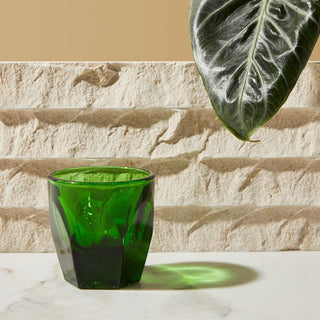 notNeutral VERO Cortado Glass 4.25oz vibrant green glass with faceted sides on textured background