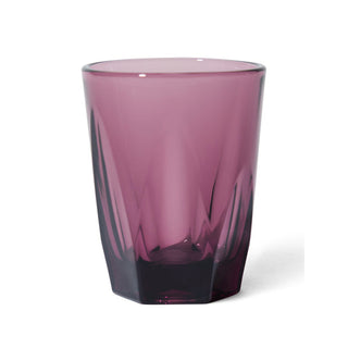 notNeutral VERO Latte Glass 12oz in purple tinted glass with faceted texture and sturdy base design