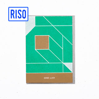Paperplay GoodLuck Parallel Space Risograph Greeting Card (Green Gold)