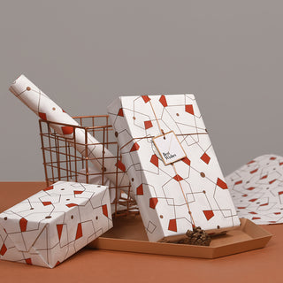 Paperplay Gift Wrapping Paper - Red Gold Dotted Line