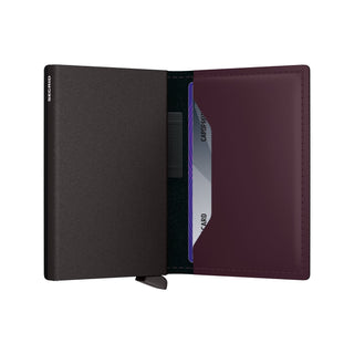 Secrid Bandwallet Matte in Plum, semi-open interior view
