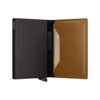 Secrid Bandwallet Matte in Toffee, semi-open interior view