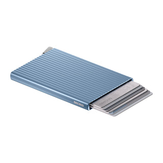 Secrid Cardprotector+ Fluted in Ice Blue, flat product view with cards extended