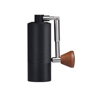 Timemore Chestnut Nano 3 Grinder with textured black aluminum body and wooden handle side view