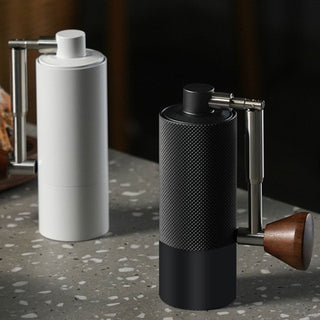 Timemore Chestnut Nano 3 Grinder in black with wooden handle and knurled aluminum body design
