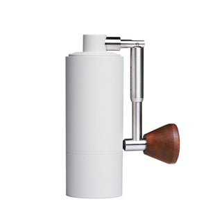 Timemore Chestnut Nano 3 Grinder with white aluminum body and wooden handle side view