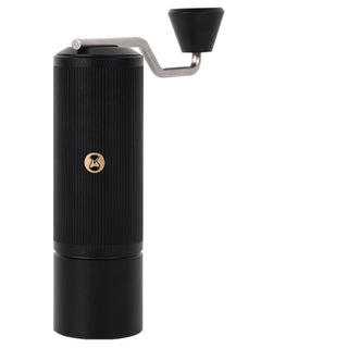Timemore Chestnut X Lite hand grinder in black with stainless steel crank and ribbed texture design