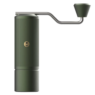 Timemore Chestnut X Lite hand grinder in matte green with stainless steel handle and ribbed texture body