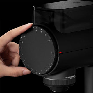 TIMEMORE Sculptor 078 Brew Grinder (120V) showing close-up of grind size adjustment dial with hand tuning