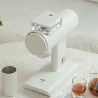 TIMEMORE Sculptor 078 Brew Grinder (120V) in white metal with dial control and clear hopper on countertop