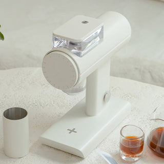 Timemore Sculptor 078S All-Purpose Grinder (120V) in white with sleek design and clear bean hopper on countertop