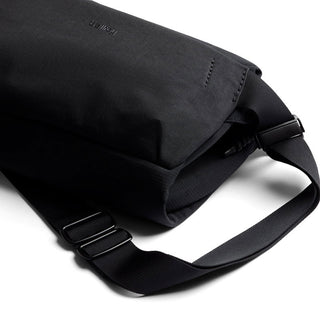 Bellroy Venture Sling 6L in black recycled nylon with adjustable strap and subtle logo embossing