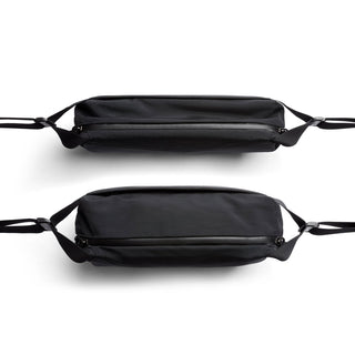 Bellroy Venture Sling 6L crossbody bag in black recycled nylon shown from top and bottom angles